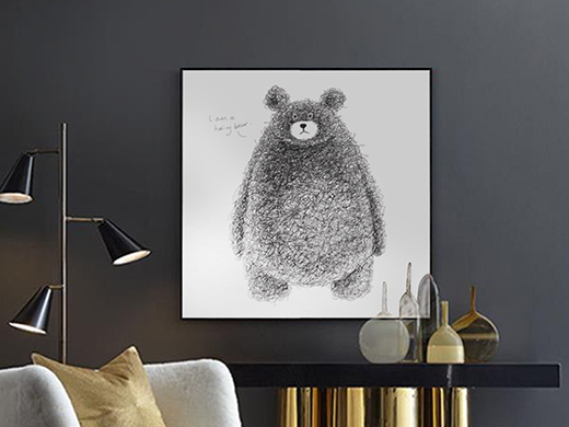 现代简约儿童趣味素描小棕熊装饰画0840025价格 图片 尺寸_有有家